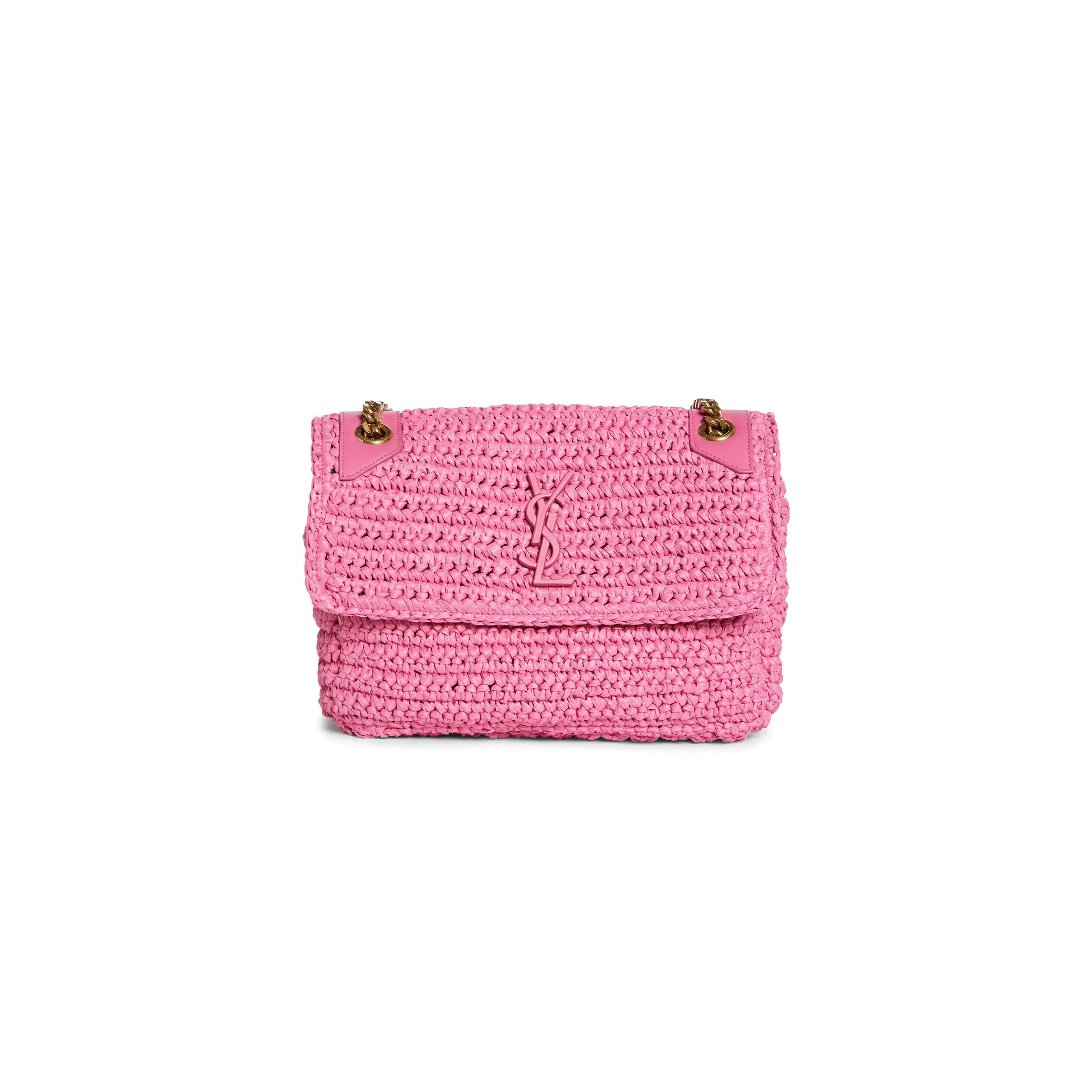 YSL NIKI RAFFIA SHOULDER BAG IN PINK 6156495 (22*16.5*12cm)